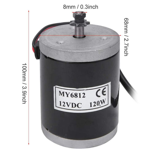 BOROCO 12V Gear Motor, Electric Bicycle Permanent Magnet DC Gear Motor 120W MY6812, Small Electric Motor with pulley for Electric Scooter, E-Bike Accessories