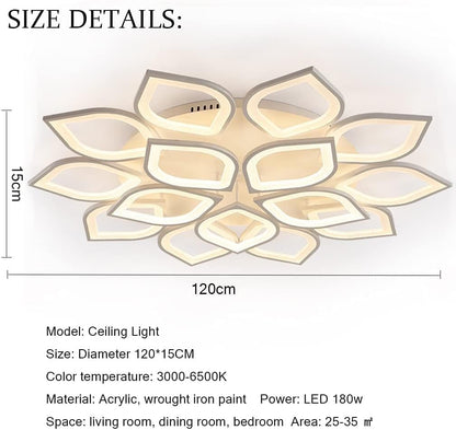 MyLjp LED Ceiling Light Dimmable, 180W Ceiling Lamp Living Room Lamp Color Change Modern Creative Living Room Lamp White Acrylic Energy Saving Dimming Ceiling Light Kitchen Bedroom Lamp