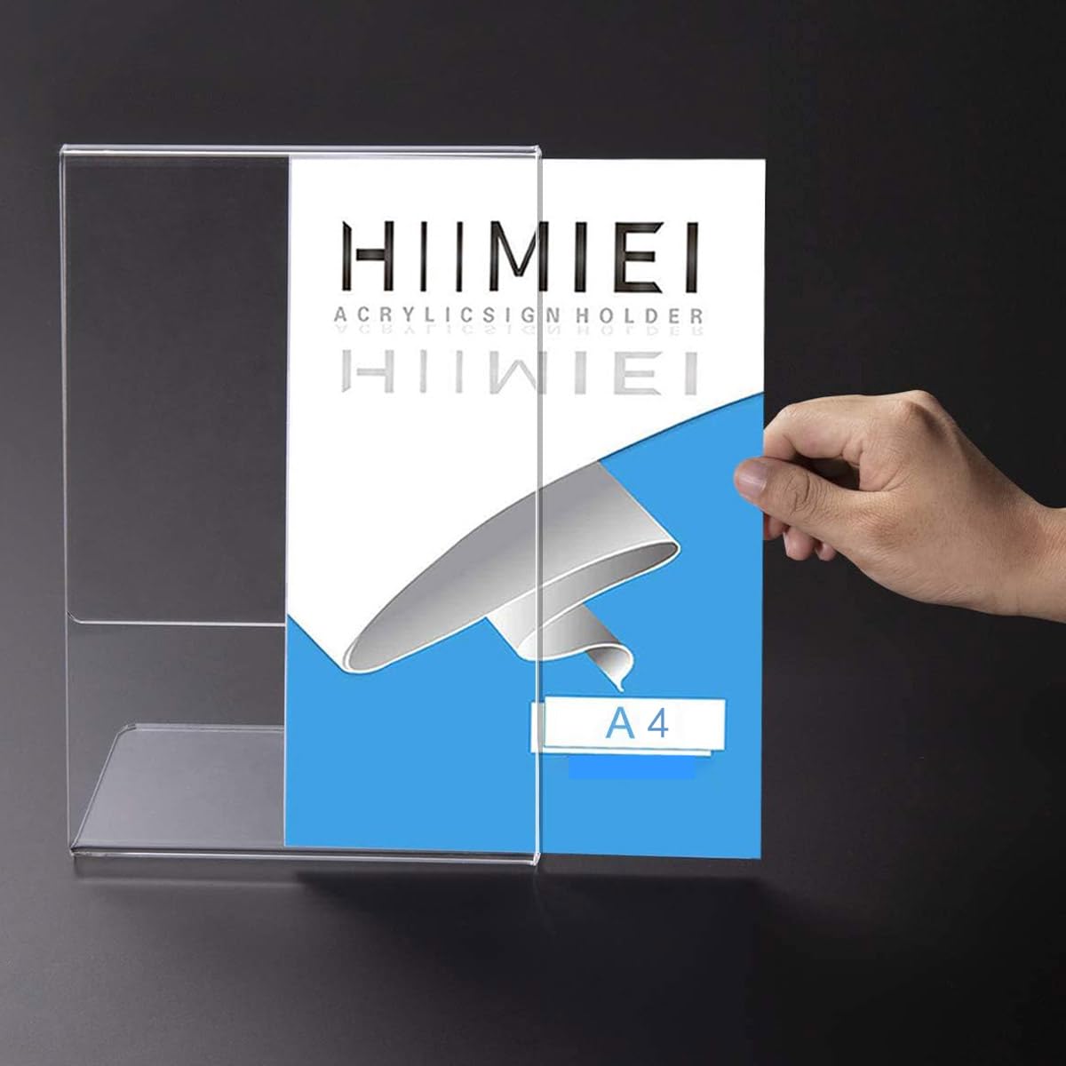 HIIMIEI Tabletop Sign Holder Slanted, 6 Pack Advertisement Display Stand / L-Stand Perfect for cafes, restaurants, exhibitions, offices, promotions, documents - Clear Acrylic (A4)