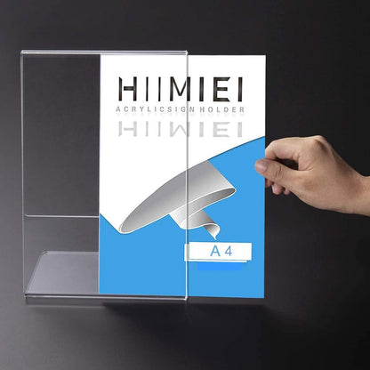 HIIMIEI Tabletop Sign Holder Slanted, 6 Pack Advertisement Display Stand / L-Stand Perfect for cafes, restaurants, exhibitions, offices, promotions, documents - Clear Acrylic (A4)