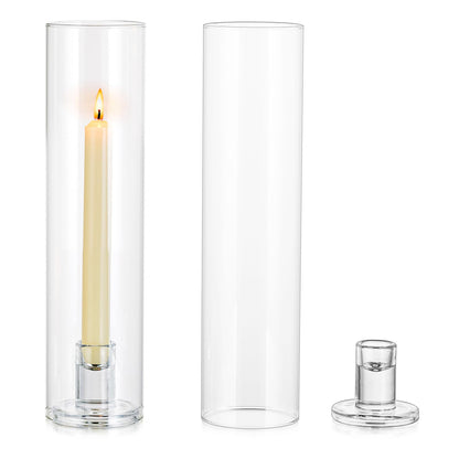 NUPTIO glass cylinder for candles candle holder clear glass - set of 2 candle stands for taper candles taper candle holder tall bottomless cylinder shade wedding party table centerpiece decor