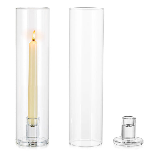 NUPTIO glass cylinder for candles candle holder clear glass - set of 2 candle stands for taper candles taper candle holder tall bottomless cylinder shade wedding party table centerpiece decor