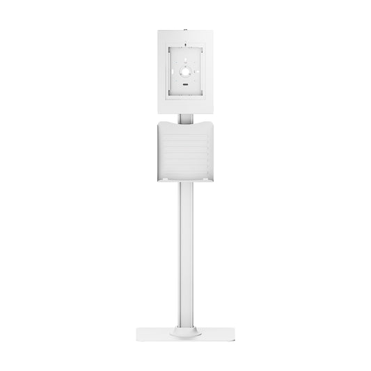PureMounts® Tablet holder with lockable steel casing for iPad 5/6/7/8/9, iPad Air 9.7"/10.5"/10.9", Samsung Tab A 10.1 (2019), Tab A7, S6 Lite 10.4", white.