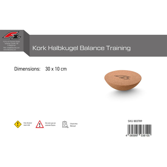 F2 Balance Board Cork Half-Ball 30x10 cm Model 2024/25 - Balance trainer for kids and adults, surf balance board accessory for yoga, fascia, coordination & fitness training.