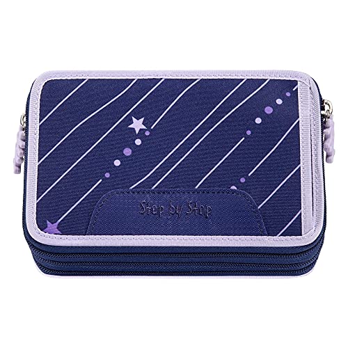 Step by Step XXL pencil case, Pegasus Emily, pink-purple, three compartments, 43 pieces, pre-filled with writing utensils, for 1st to 4th grade.