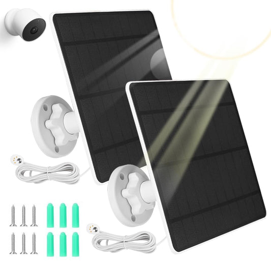 Outdoor/indoor solar panel for Google Nest camera (battery version), 5W solar panel for Google Nest camera solar module IP65 waterproof with 3m cable, 360° adjustable bracket (2 pack)