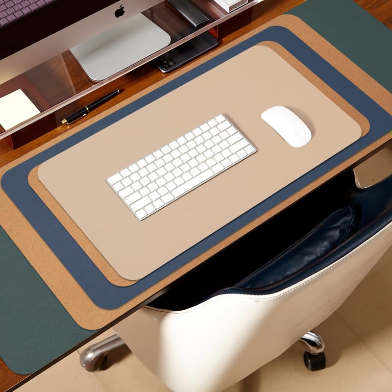 Cork Desk Pad - Double-sided desk pad for office and home - As a large mouse pad and desk mat on desks (Apricot, 120cmx43cm)
