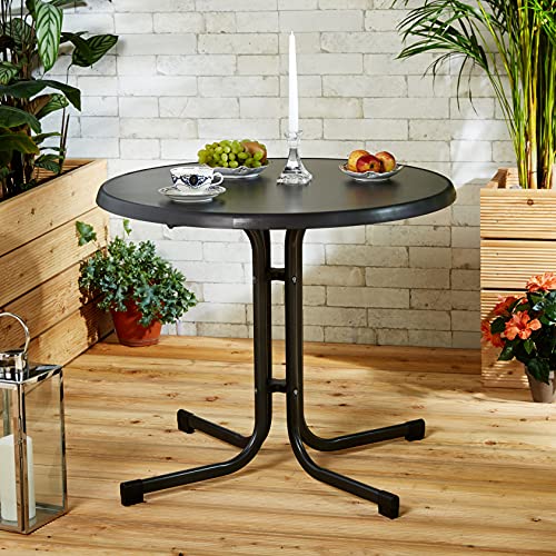 Winner 209/G Boulevard folding table with mecalit pro board Ø 86 cm, steel frame in iron gray, table top slate decor anthracite