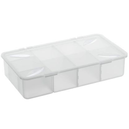Rotho Clear 3-piece storage box set 10l with lid, plastic (PP), 3 x 10l & Snappy storage box 3l with compartments and lid, plastic (PP) BPA-free, transparent, 3l (33 x 19 x 7.6 cm)
