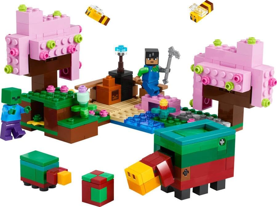 LEGO Minecraft The Cherry Blossom Garden - Toy with trees, Sunny figure, bees and bridge like a zombie - Playset with sneaky function - Gamer gift for boys & girls aged 8 and up - 21260