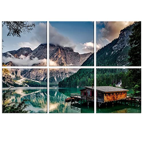 JBER JBER Art Acoustic Panels, 6-pack self-adhesive large wall art paintings for wall decoration, sound-absorbing panels for recording studio, living room, and bedroom, 72x48inchMountain Cabin