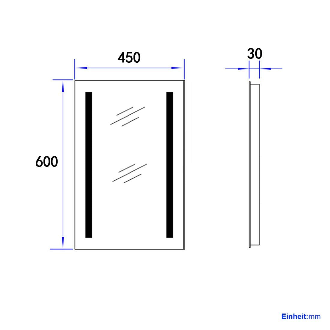 Meykoers LED bathroom mirror 45x60cm illuminated mirror Cold white light Energy-saving IP44