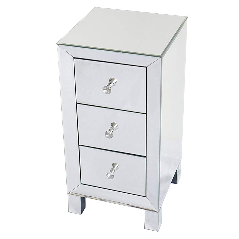 LEADZM nightstand glass with 3 drawers, 1 piece, side table bedside cabinet, storage cabinet, for living room, bedroom, office, bathroom, etc., 30 x 30 x 60 cm (1)