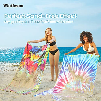 Winthome beach towel quick-drying - microfiber beach towel lightweight, sand-free large beach towel, versatile for women men travel vacation swimming camping, with bag (rainbow, 150x75cm, 1 pack)