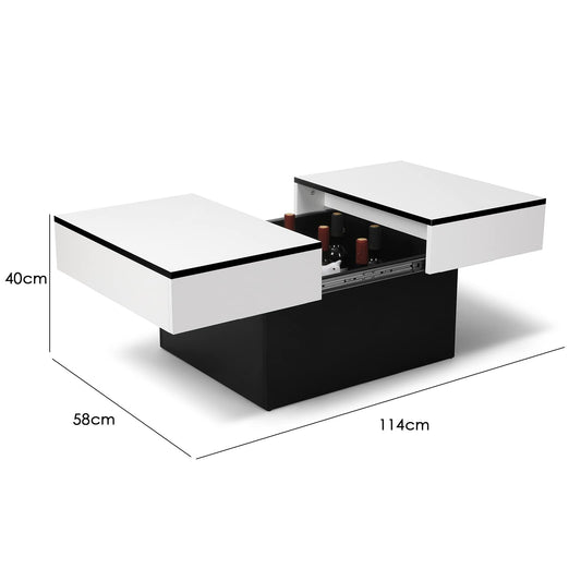 VOWNER coffee table, coffee table with 2 storage compartments, living room table, high gloss, extendable desk, modern table, 114 x 58 x 40 cm (White)