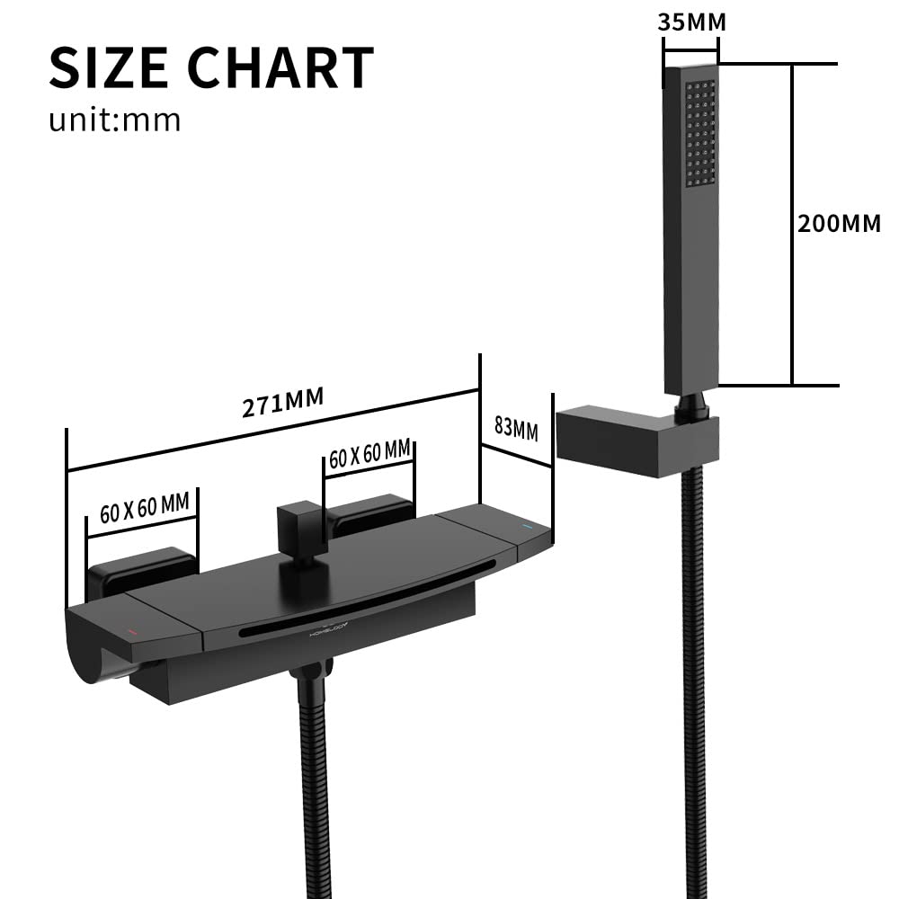 HOMELODY Black Bathtub Faucet Waterfall Faucet Tub Mixer with Shower Tub Faucet...