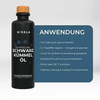 Nigela BIO black cumin oil unfiltered - Egyptian black cumin oil with high thymoquinone content - Made in Bavaria - Certified & laboratory tested Black Seed Oil - 200ml