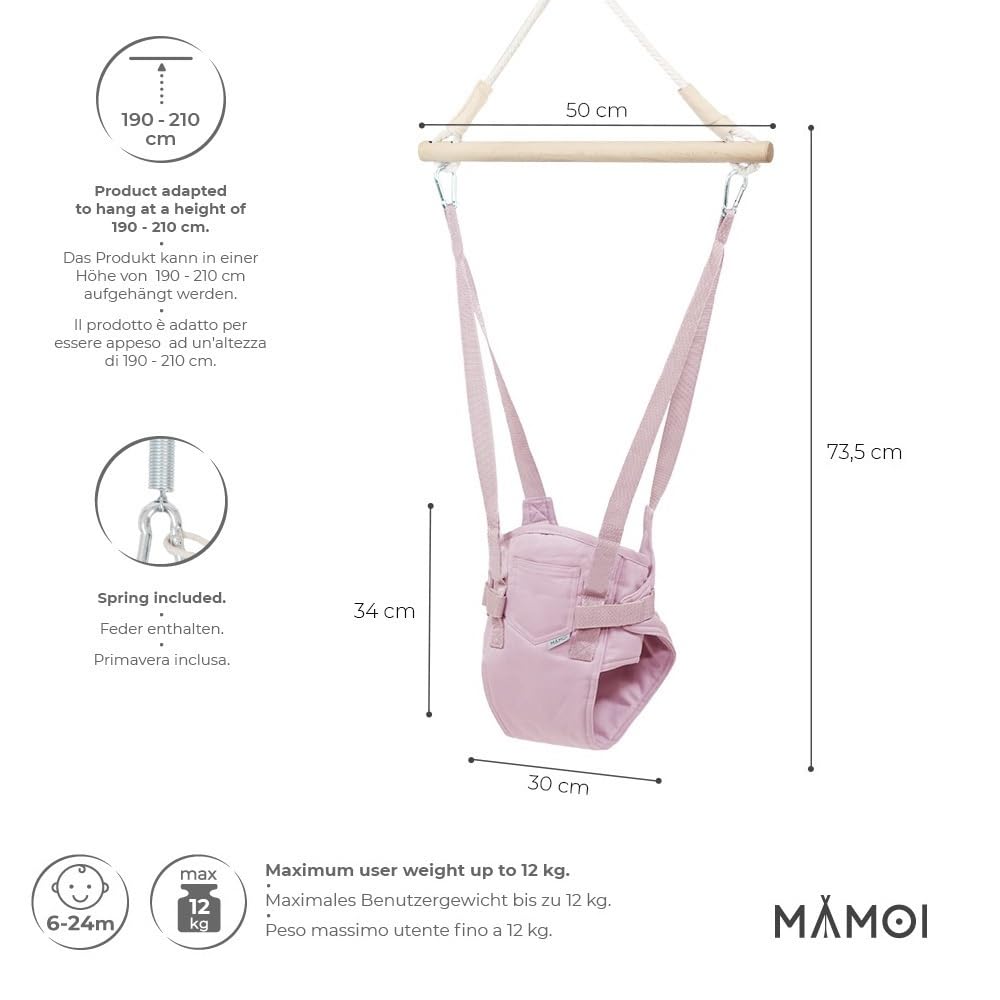 MAMOI® Door Bouncer Baby from 6 months, Jumper Baby Jumper Bouncer, Baby Swing for door frames, Indoor Swing, Door Swing, Bouncer, Children's Swing, Door Hopper, Baby Jumper Swing in pink.