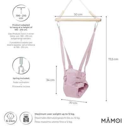 MAMOI® Door Bouncer Baby from 6 months, Jumper Baby Jumper Bouncer, Baby Swing for door frames, Indoor Swing, Door Swing, Bouncer, Children's Swing, Door Hopper, Baby Jumper Swing in pink.