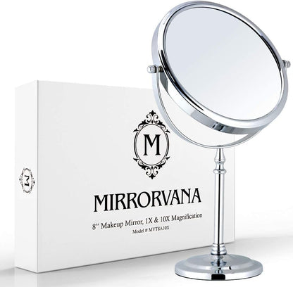 Mirrorvana cosmetic mirror with 10x magnification, double-sided tabletop mirror 360° swivel, makeup mirror 10x and 1x for bathroom, standing mirror 20 cm