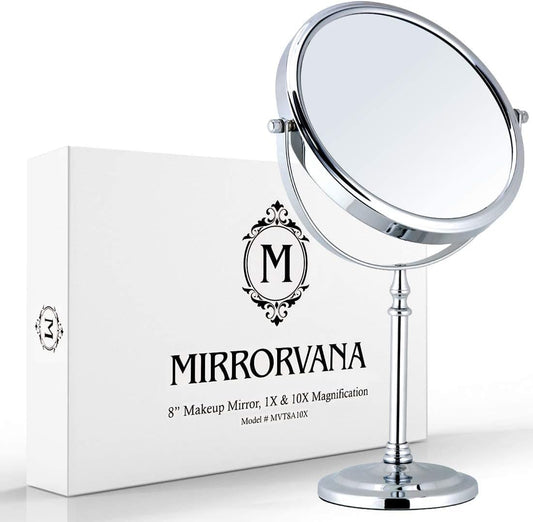 Mirrorvana cosmetic mirror with 10x magnification, double-sided tabletop mirror 360° swivel, makeup mirror 10x and 1x for bathroom, standing mirror 20 cm