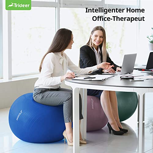 Trideer Thick Exercise Ball, Anti-Burst Pilates Ball, 45-85 cm yoga ball for balance, yoga as fitness equipment and balance chair in gym-home-office (L (58-65cm), ocean blue)