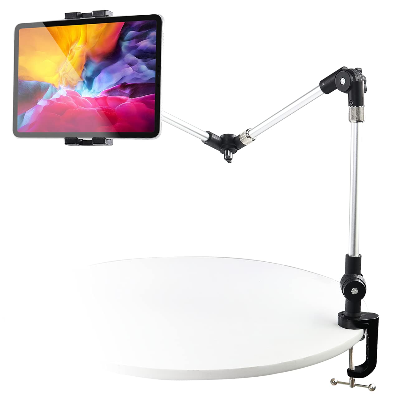 Metal Long Arm Tablet Holder, woleyi Adjustable Tablet Stand for Bed Desk Kitchen, Flexible Foldable Aluminum Tablet Clamp for iPad Pro 12.9 Air Mini, Galaxy, Switch, iPhone 4-13"