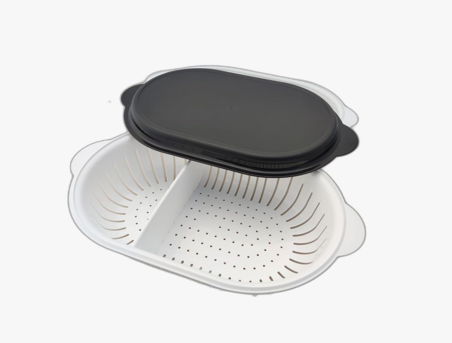 Tupperware SMALL Super Servierstar 2.5 L Sieve Server Thermo-Duo Kitchen Utensil with sieve in black and white Chef Keep warm Warmie Tups Sieve