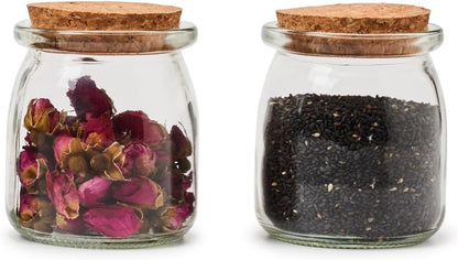 EZOWARE 40 Pack 150ml Spice Jars with Cork Lids, Pudding Jars, Yogurt Jars, Glass Containers with Labels and String for Yogurt, Pudding, Wedding Gifts.