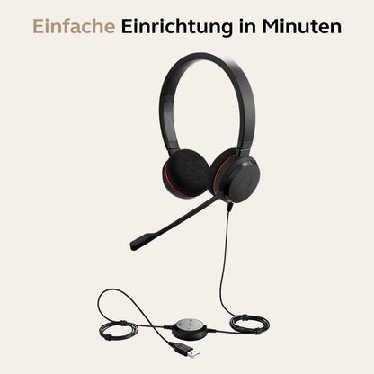 Jabra Evolve 20 UC Stereo Headset with Microphone - Unified Communications headphones for VoIP softphone with passive noise-cancelling - USB cable with call control - Black