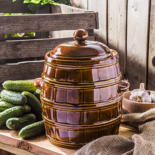 R.G. Ceramic Crock Sauerkraut Pot Insert Pot Pickle Pot Clay Pot Stoneware Pot Fermentation Crock Ceramic Pot Stoneware (5 liters), Brown