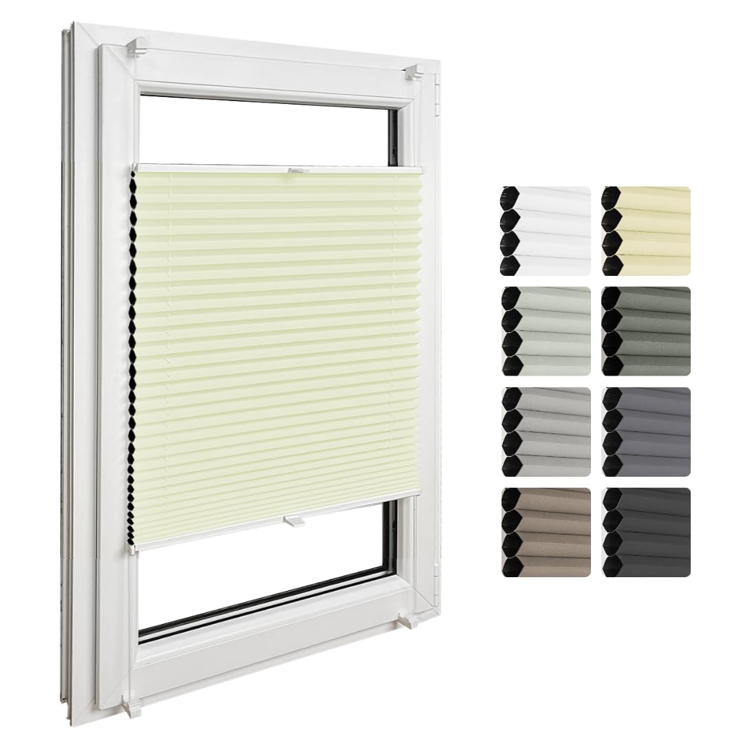 Home-Vision® Premium Double Pleated Honeycomb Pleated Shade without Drilling with Clamp Fix (White-Cream, W75cm x H120cm) Modern Clamp Fix Pleated Shade with Heat and Sun Protection for Windows Thermo.
