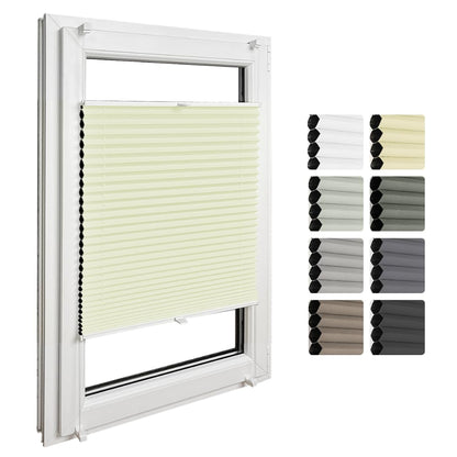 Home-Vision® Premium Double Pleated Honeycomb Pleated Shade without Drilling with Clamp Fix (White-Cream, W75cm x H120cm) Modern Clamp Fix Pleated Shade with Heat and Sun Protection for Windows Thermo.