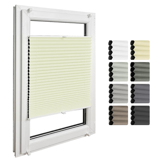 Home-Vision® Premium Double Pleated Honeycomb Pleated Shade without Drilling with Clamp Fix (White-Cream, W75cm x H120cm) Modern Clamp Fix Pleated Shade with Heat and Sun Protection for Windows Thermo.