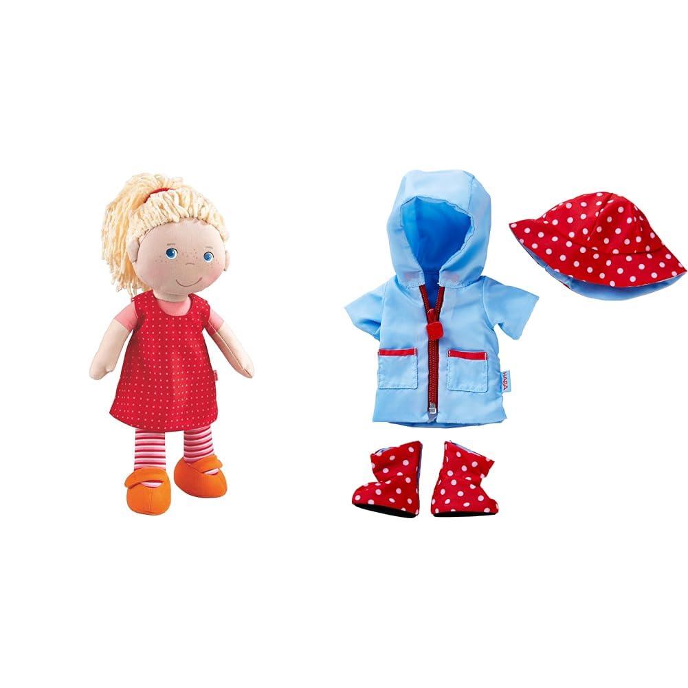 HABA 302108 - Doll Annelie, fabric doll with clothing and hair, 30 cm, toy for ages 18 months & 303255 Rainy Season Outfit Set, Toy.