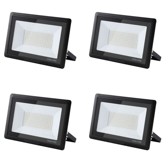 100W Floodlight: 6000K Cool White Super Bright 10000LM IP66 Waterproof LED spotlight for backyard/stadium/workshop outdoor lighting (4pcs, 100W)
