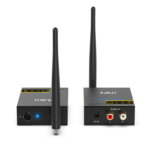 1Mii Wireless Audio Transmitter Receiver, 2.4G Long Range Kit with Low Latency for HiFi Music from TV/PC to Active Speakers/Stereo/Subwoofer/CD, RCA Output/Input 320ft.