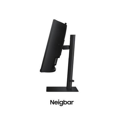 Samsung ViewFinity S65VC Curved Monitor 34-inch with speakers and webcam, VA panel, 3440 x 1440 resolution, 100Hz refresh rate, 5ms response time, 90W charging via USB-C, pivot feature.