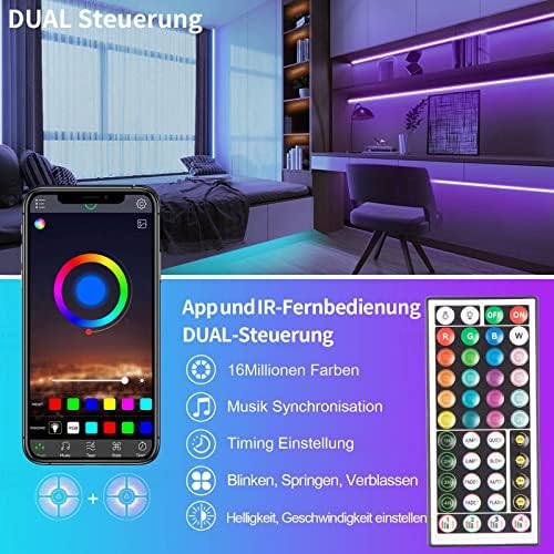 KSIPZE Led Strip 20m RGB LED Strip with Remote Control Bluetooth Music Sync Timer Setting Dimmable Color Changing Led Fairy Lights Light Strip Bar for Home Party Decoration