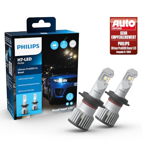 Philips Ultinon Pro6000 Boost H7-LED headlight bulb with road approval*, 300% brighter light**, silver