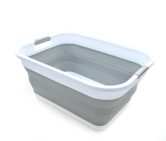 SAMMART 41L Collapsible Plastic Laundry Basket - Foldable Pop Up Storage Container/Organizer - Portable Washing Tub - Space Saving Hamper/Basket (Grey)
