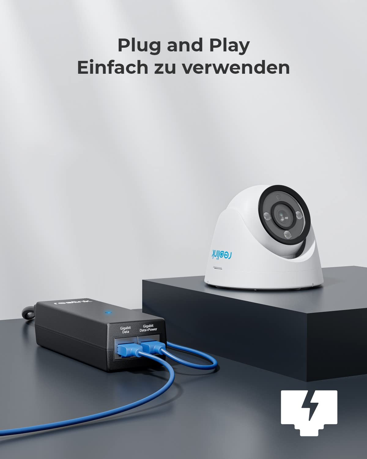 Reolink Gigabit PoE Injector, provides PoE+ 30W or PoE 15.4W, distance up to 100m, Plug & Play, suitable for PoE cameras/video doorbells.