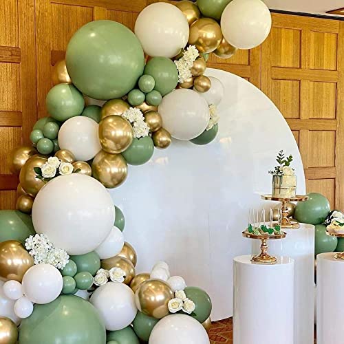 Sage green balloon arch garland kit - 125 piece avocado olive green balloon arch set with white gold latex balloons for birthday, party, baby shower decorations.