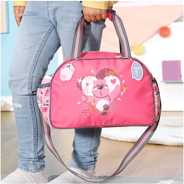 Zapf Creation 832455 BABY born Changing Bag - Doll changing bag in pink and grey including changing mat, diaper, and powder compact.