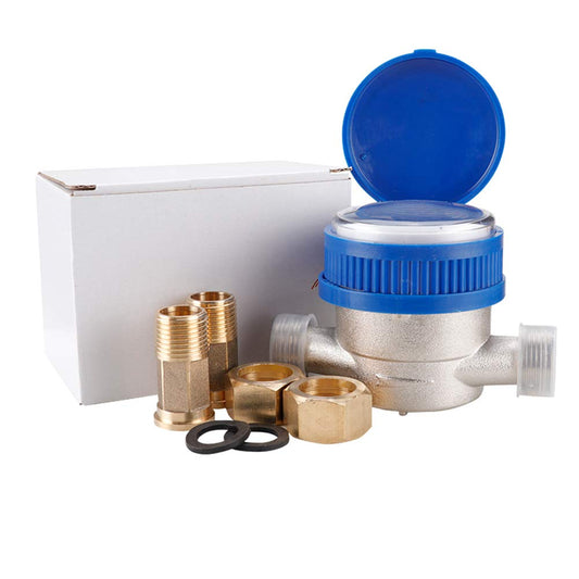 MaxAwe 15mm 1/2 inch Cold Water Meter Garden, Eiched Cold Water Meter with Fittings and Protective Cover, Faucet Meter for Garden and Household