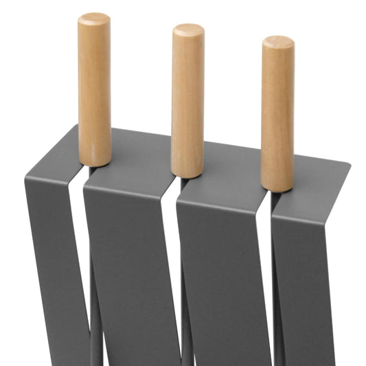 raik Fireplace Tools Gustav 3-piece set made of steel Fireplace utensils in anthracite grey Fireplace set with wooden handles shovel broom and poker 60x23x17 cm