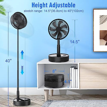 LIPETY Portable Foldable Oscillating Small Fan, 8" 7200mAh Rechargeable Battery USB C Desk Fan with Remote Control, Mini Quiet Stand Fan for Home Bedroom Travel Camp
