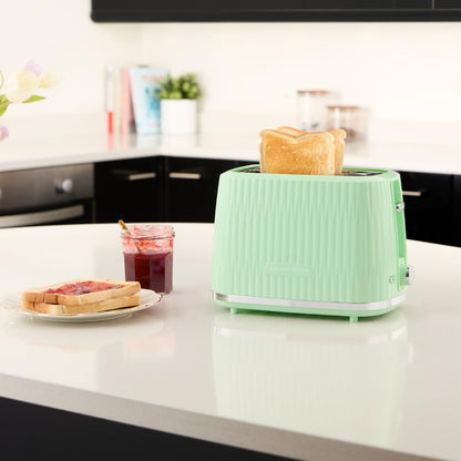 Russell Hobbs toaster [for 2 slices] Eden (6 browning levels, lift function, defrost, reheat, and cancel function, removable crumb tray, bun warmer, pistachio 27374-56)