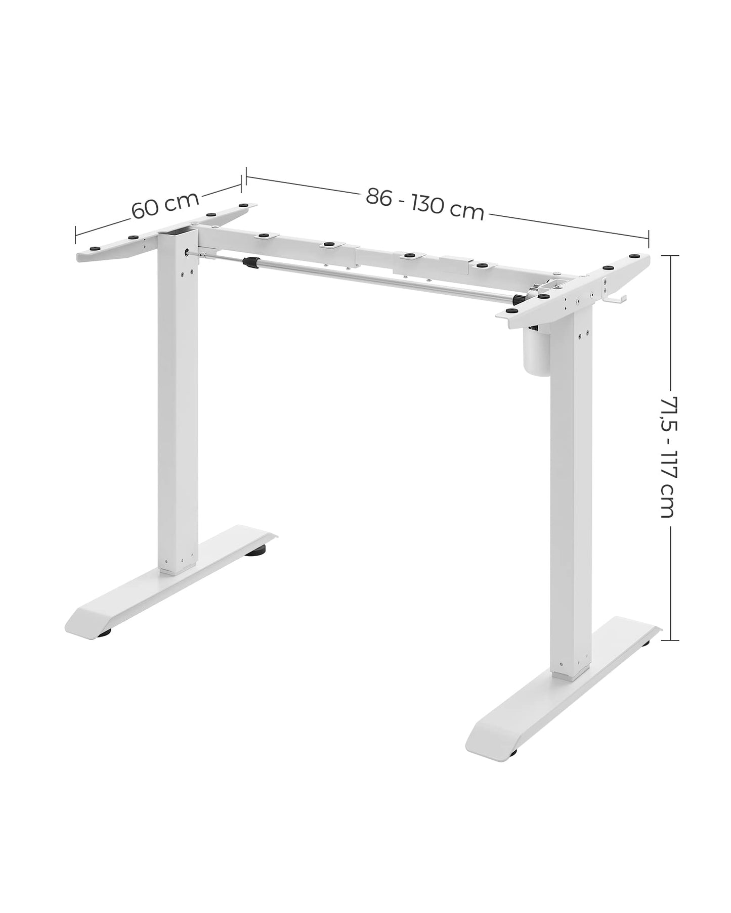 SONGMICS electric height adjustable desk frame, desk stand, without tabletop, with hooks, infinitely adjustable, memory function, steel, white LSD018W01
