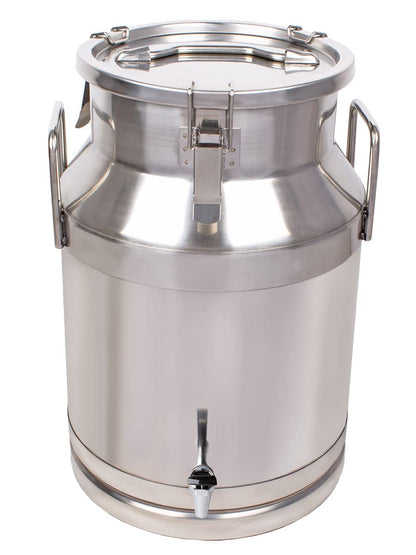 Beeketal 'BMK-30A' 30 liter stainless steel milk can transport container with drain tap, leak-proof lid with seal and clamping closure - dairy milk can for transport or storage.
